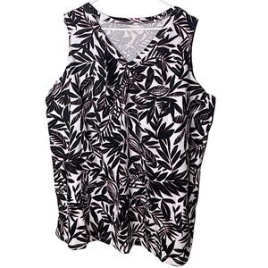 Woman Within 26/28 New 2X Womens Tank Top Blouse Tropical Leaves Beach Casual